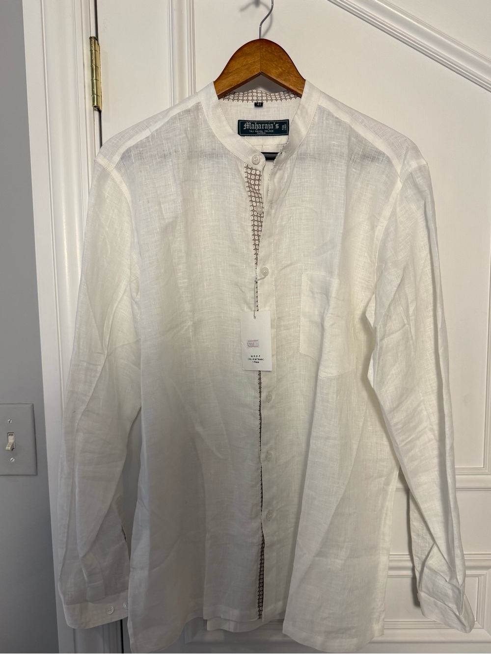 NWT Maharaja’s Taj Mahal Palace White Linen Shirt 41 L